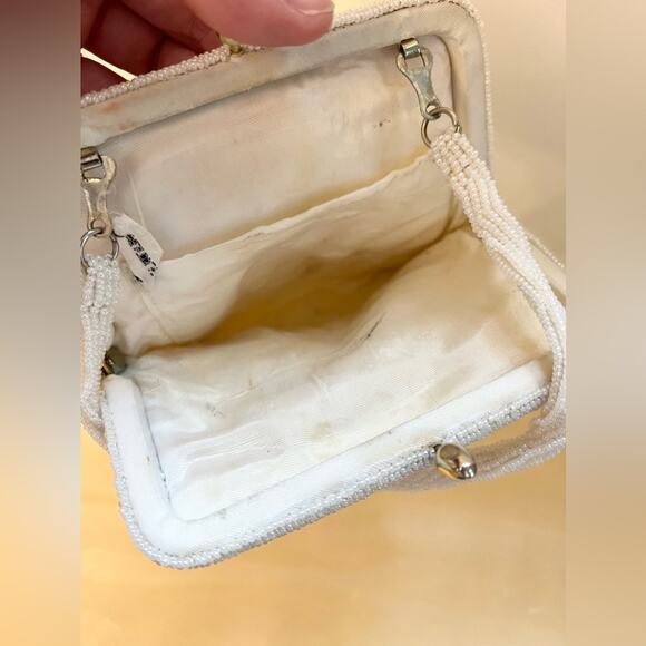 Vintage beaded ivory evening clutch purse grannycore Cottagecore formal - Picture 3 of 7